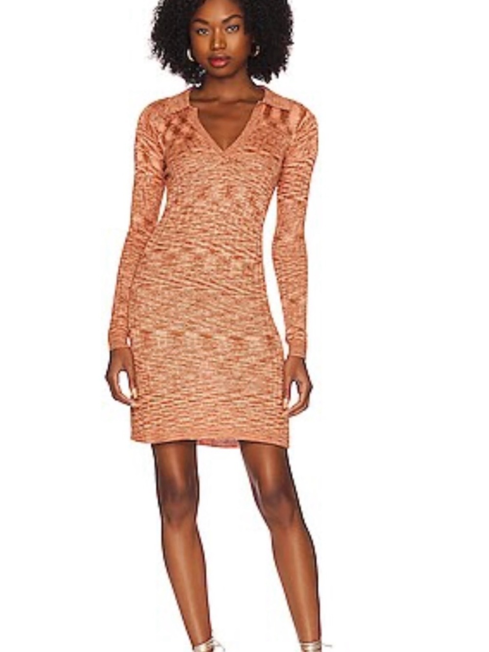 l*space 100% viscose Long-Sleeve V-Neck Knit Dress in Rust Heather
